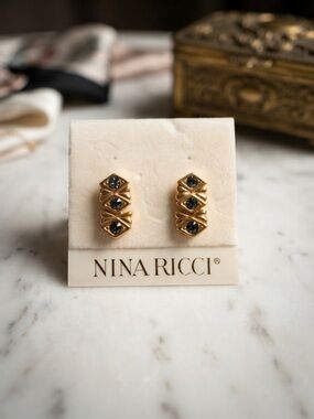 Nina Ricci Gold and Blue Stacked Stud Earrings